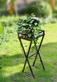 35.5" Gray Stone Slab Black / Gold Metal Plant Stand