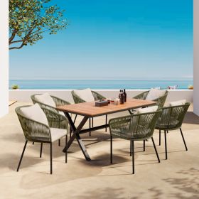 GO 7 Pieces Patio Dining Set, All-Weather Outdoor Furniture Set with Dining Table and Chairs, Acacia Wood Tabletop, Metal Frame, for for Garden