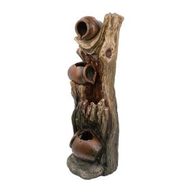 12.4x11.6x37.8" Decorative 3 Tier Tree Trunk Fountain with Lights and Pump, Brown