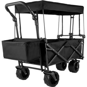 VEVOR Extra Large Collapsible Garden Cart with Removable Canopy, Folding Wagon Utility Carts with Wheels and Rear Storage, Wagon Cart for Garden