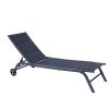 Outdoor Chaise Lounge Chair; Five-Position Adjustable Metal Recliner; Black