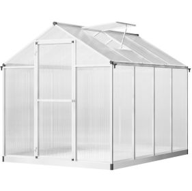 8' L x 6' W Walk-In Polycarbonate Greenhouse with Roof Vent for Ventilation & Rain Gutter;  Hobby Greenhouse for Winter