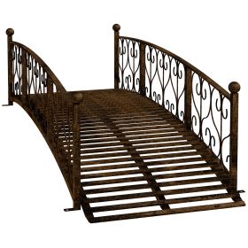 Outsunny 7' Metal Arch Garden Bridge with Safety Siderails, Decorative Arc Footbridge with Delicate Scrollwork "S" Motifs for Backyard Creek, Stream