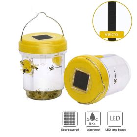 1pc Solar Power Wasp Trap Hanging; Outdoor Bee Trap With UV LED Light; Reusable Trapping Bucket For Insects (Color: Yellow)