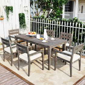 [Not allowed to sell to Wayfair] Acacia Wood Outdoor Dining Table And Chairs Suitable For Patio; Balcony Or Backyard (Color: grey)