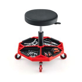 Shop Garage Adjustable Rolling Mechanic Stool with Tool Tray (Color: Red & Black)