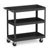 3-Tier Metal Utility Cart Trolley Tool with Flat Handle and 2 Lockable Universal Wheels