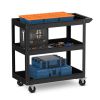 3-Tier Metal Utility Cart Trolley Tool with Flat Handle and 2 Lockable Universal Wheels