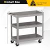 3-Tier Metal Utility Cart Trolley Tool with Flat Handle and 2 Lockable Universal Wheels